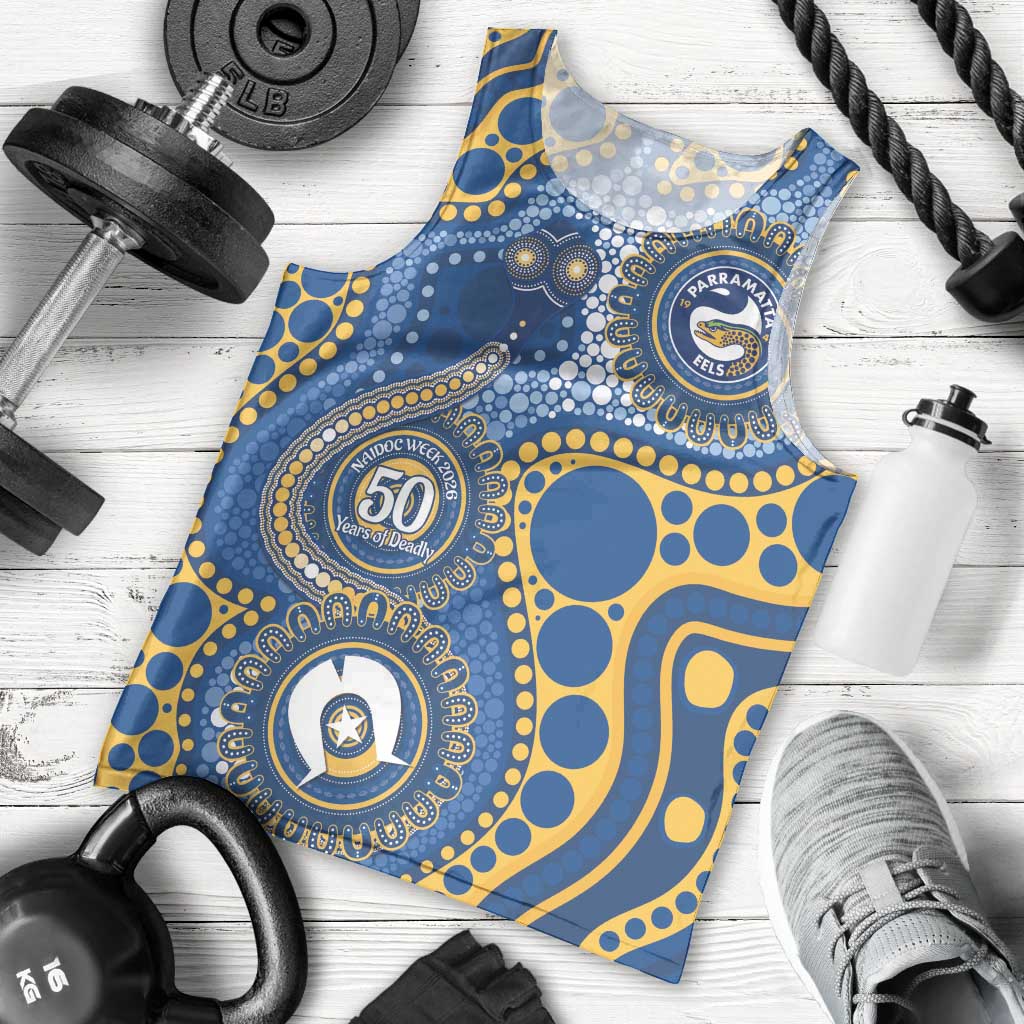 Eels NAIDOC Week 2026 Personalised Men Tank Top 50 Years of Deadly Aboriginal Art