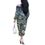 Eels NAIDOC Week 2026 Personalised Off The Shoulder Long Sleeve Dress 50 Years of Deadly Aboriginal Art
