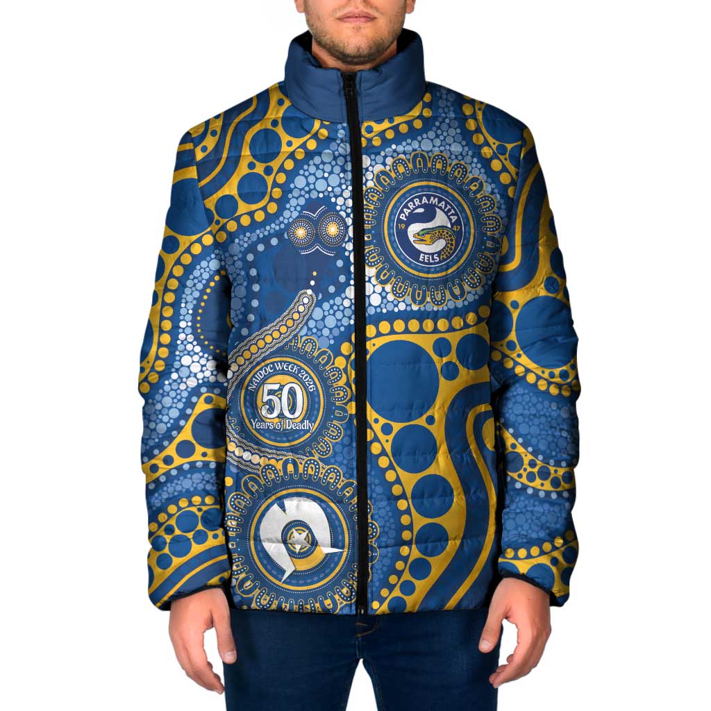 Eels NAIDOC Week 2026 Personalised Padded Jacket 50 Years of Deadly Aboriginal Art
