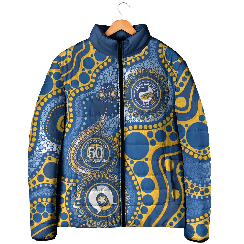 Eels NAIDOC Week 2026 Personalised Padded Jacket 50 Years of Deadly Aboriginal Art