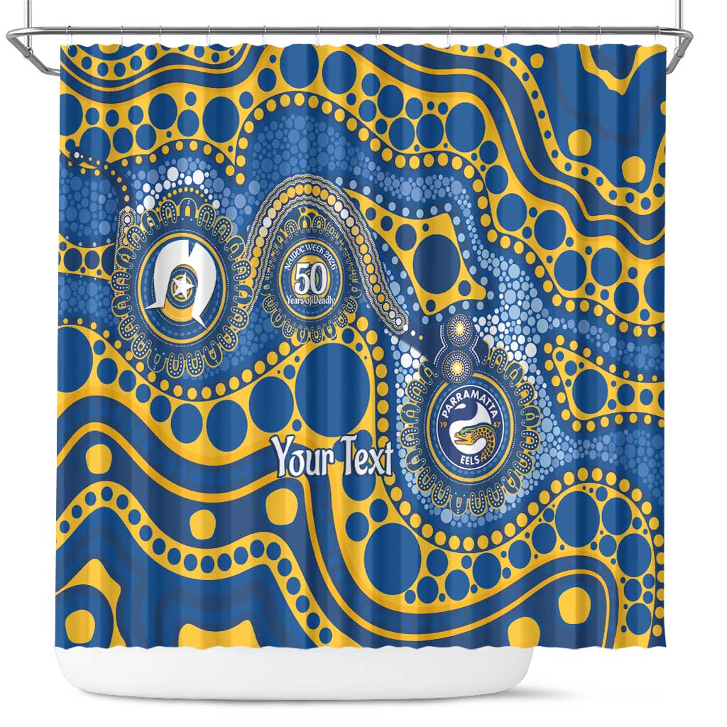 Eels NAIDOC Week 2026 Personalised Shower Curtain 50 Years of Deadly Aboriginal Art