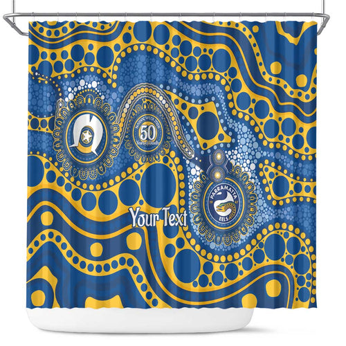 Eels NAIDOC Week 2026 Personalised Shower Curtain 50 Years of Deadly Aboriginal Art