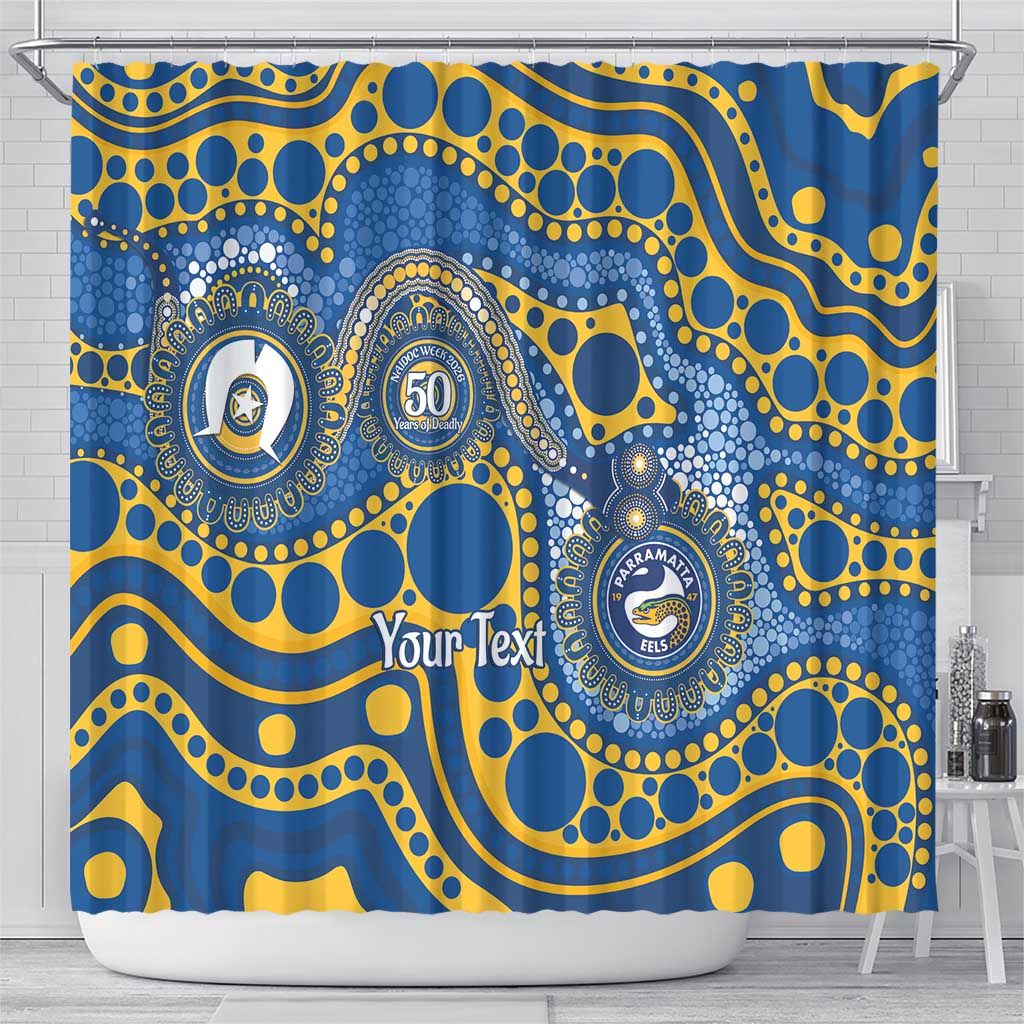 Eels NAIDOC Week 2026 Personalised Shower Curtain 50 Years of Deadly Aboriginal Art