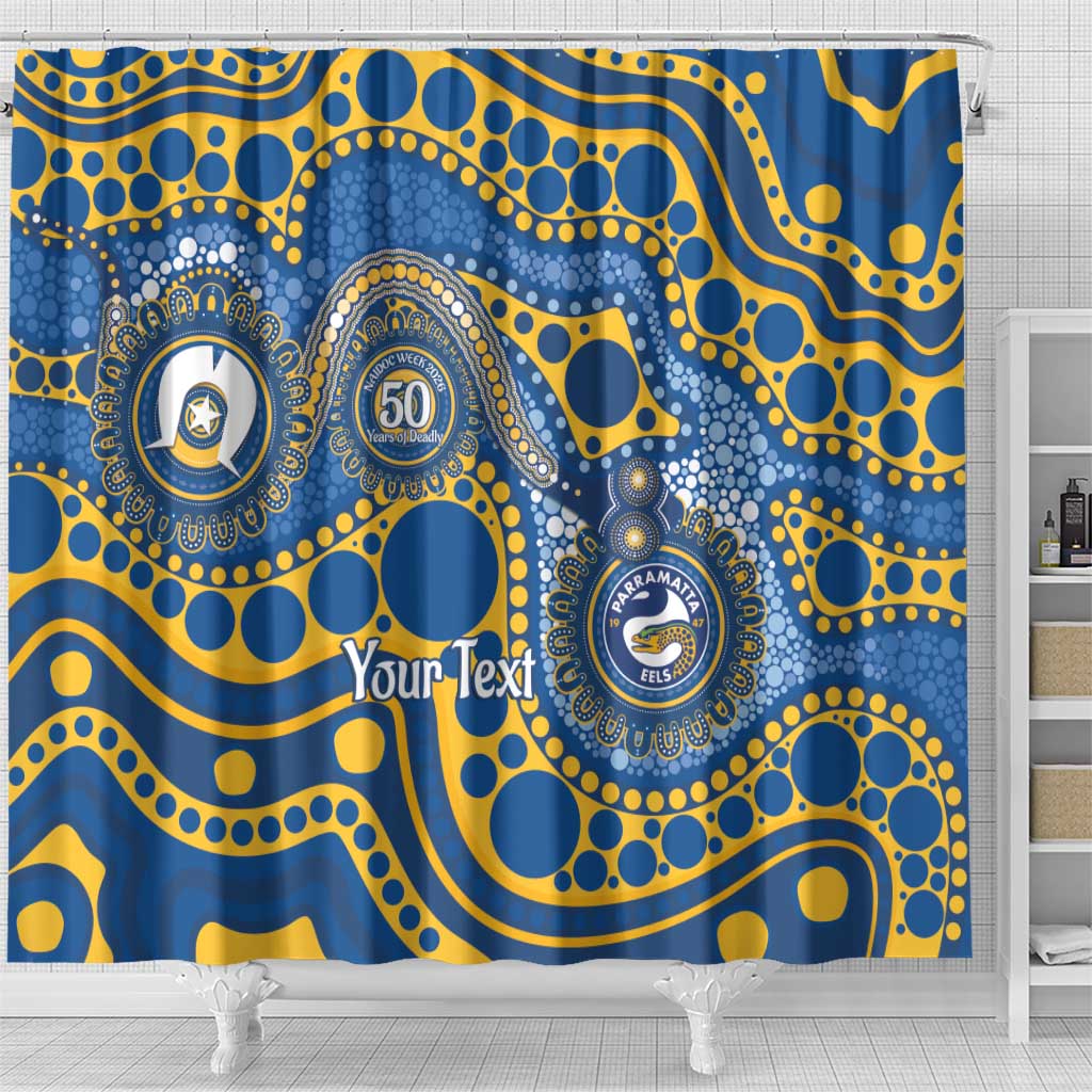 Eels NAIDOC Week 2026 Personalised Shower Curtain 50 Years of Deadly Aboriginal Art
