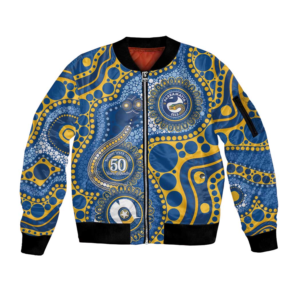 Eels NAIDOC Week 2026 Personalised Sleeve Zip Bomber Jacket 50 Years of Deadly Aboriginal Art