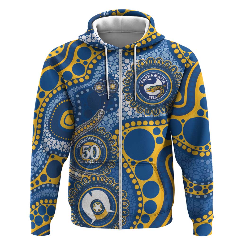 Eels NAIDOC Week 2026 Personalised Zip Hoodie 50 Years of Deadly Aboriginal Art