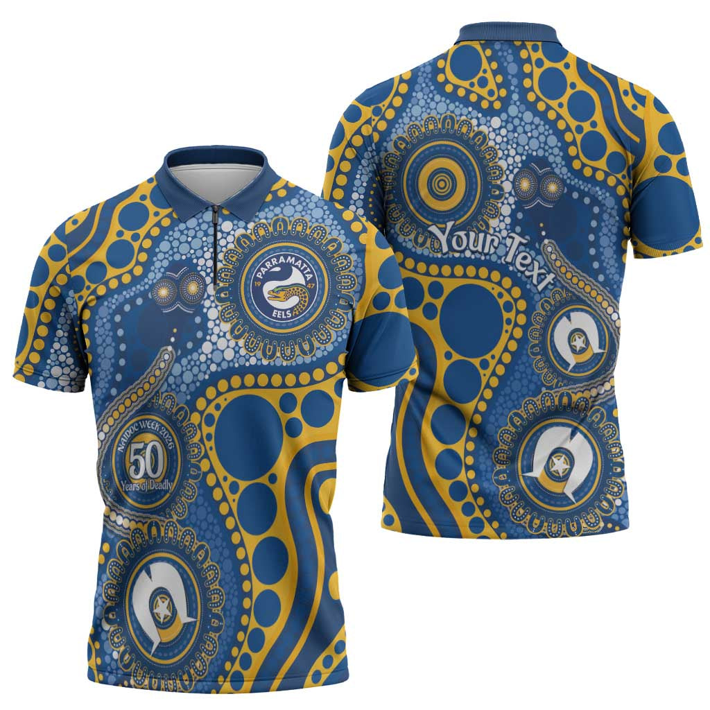 Eels NAIDOC Week 2026 Personalised Zipper Polo Shirt 50 Years of Deadly Aboriginal Art