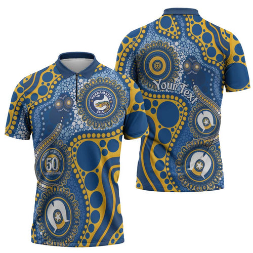 Eels NAIDOC Week 2026 Personalised Zipper Polo Shirt 50 Years of Deadly Aboriginal Art