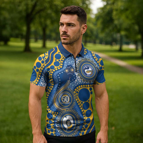 Eels NAIDOC Week 2026 Personalised Zipper Polo Shirt 50 Years of Deadly Aboriginal Art