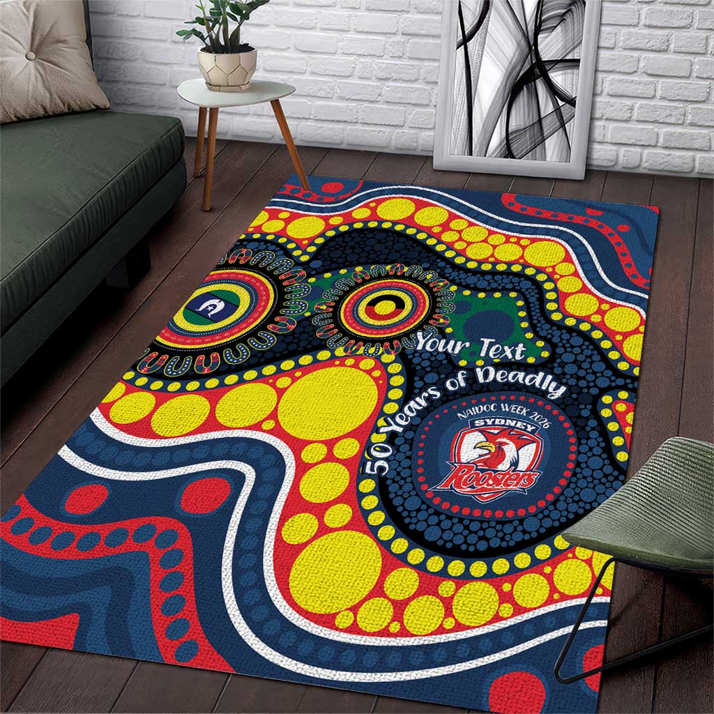 Roosters NAIDOC Week 2026 Personalised Area Rug 50 Years of Deadly Aboriginal Art