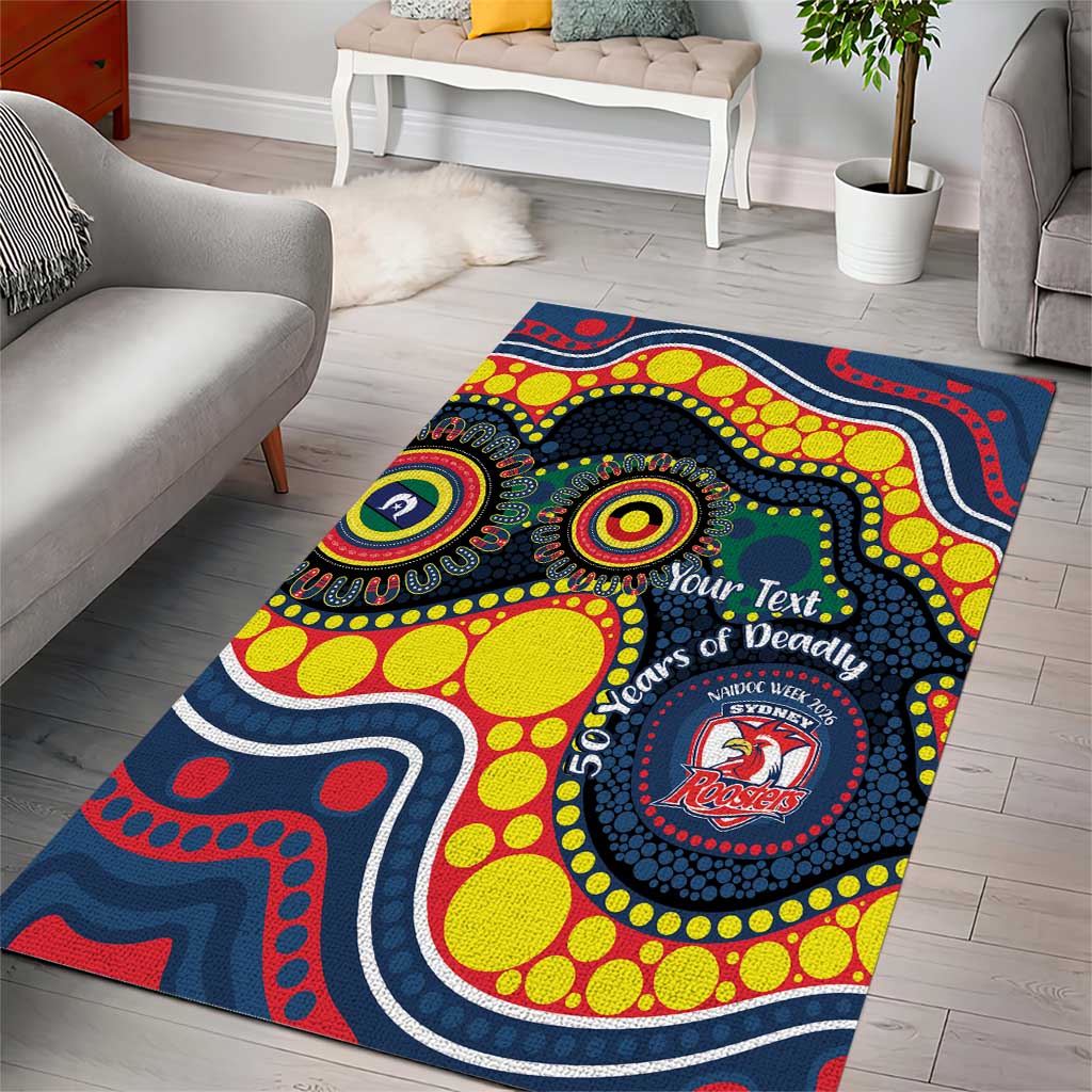 Roosters NAIDOC Week 2026 Personalised Area Rug 50 Years of Deadly Aboriginal Art