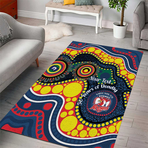 Roosters NAIDOC Week 2026 Personalised Area Rug 50 Years of Deadly Aboriginal Art