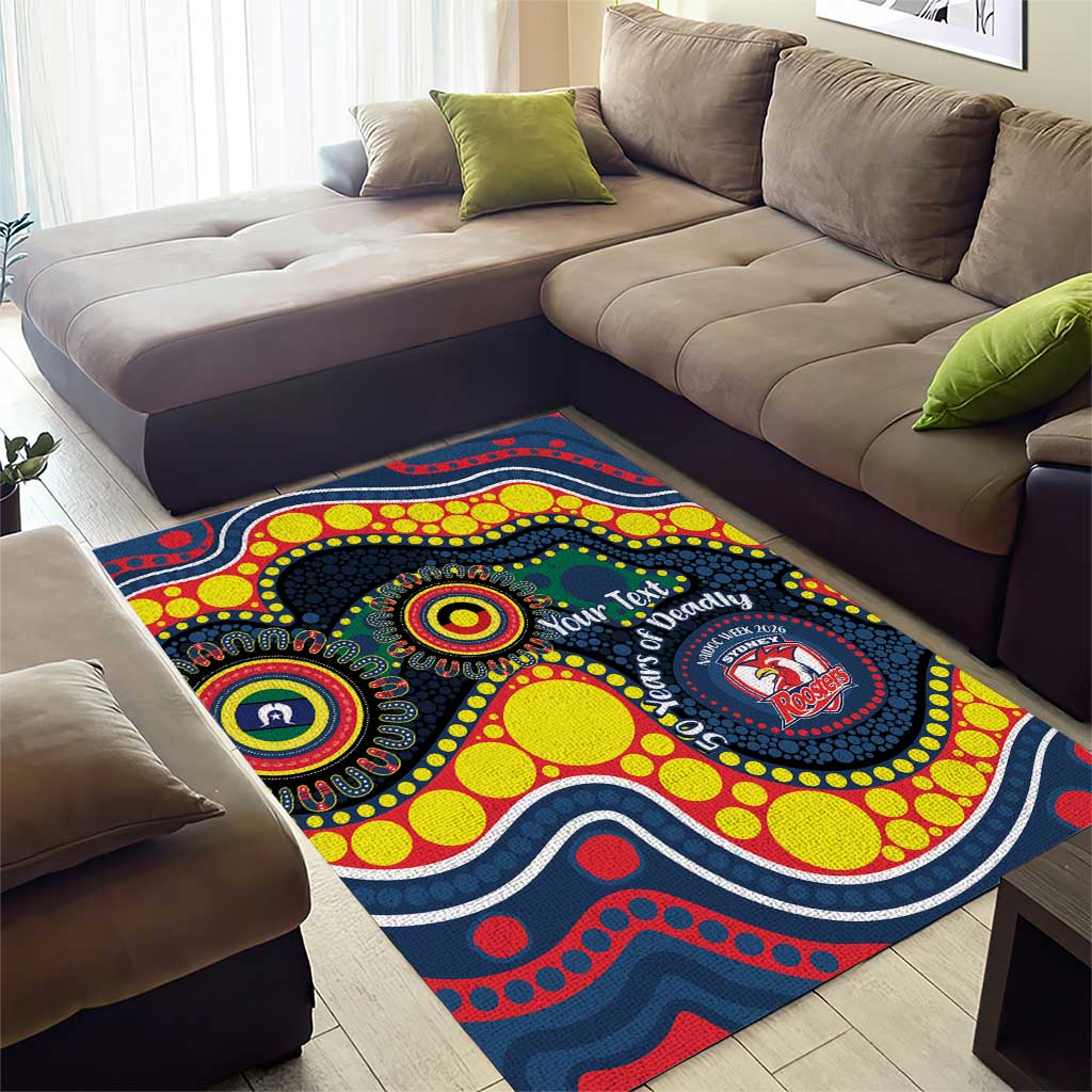 Roosters NAIDOC Week 2026 Personalised Area Rug 50 Years of Deadly Aboriginal Art