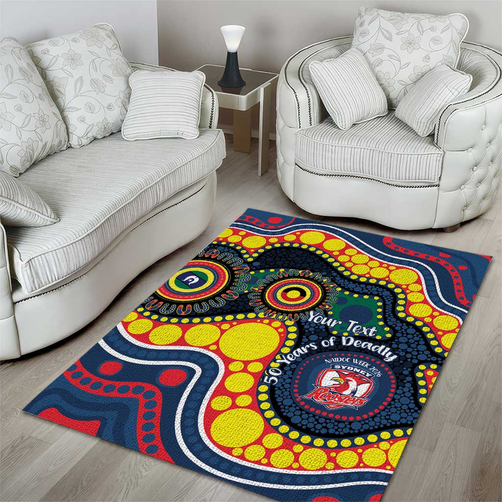 Roosters NAIDOC Week 2026 Personalised Area Rug 50 Years of Deadly Aboriginal Art