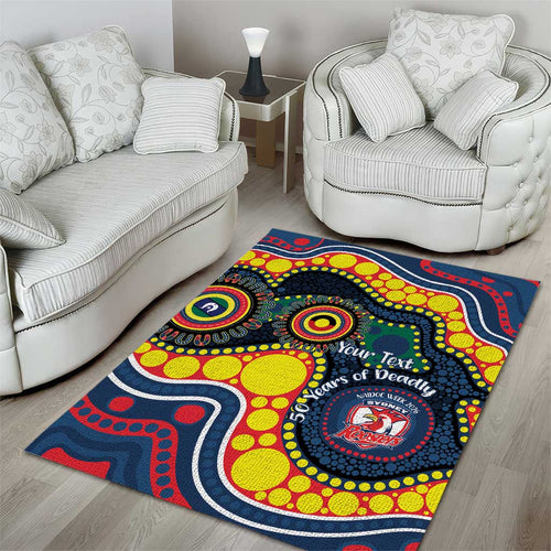 Roosters NAIDOC Week 2026 Personalised Area Rug 50 Years of Deadly Aboriginal Art