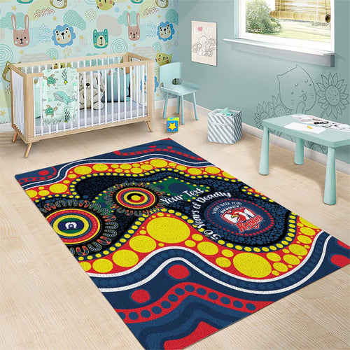 Roosters NAIDOC Week 2026 Personalised Area Rug 50 Years of Deadly Aboriginal Art