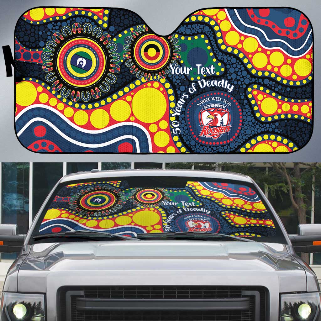 Roosters NAIDOC Week 2026 Personalised Auto Sun Shade 50 Years of Deadly Aboriginal Art