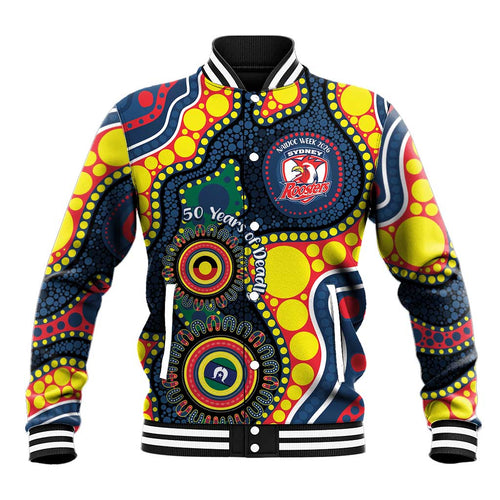 Roosters NAIDOC Week 2026 Personalised Baseball Jacket 50 Years of Deadly Aboriginal Art