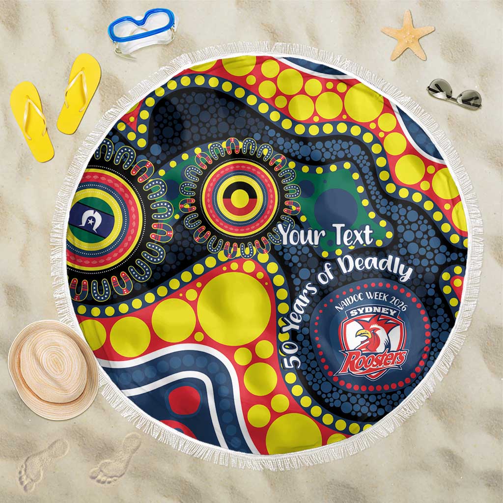 Roosters NAIDOC Week 2026 Personalised Beach Blanket 50 Years of Deadly Aboriginal Art