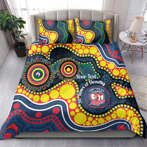 Roosters NAIDOC Week 2026 Personalised Bedding Set 50 Years of Deadly Aboriginal Art
