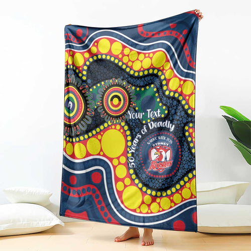 Roosters NAIDOC Week 2026 Personalised Blanket 50 Years of Deadly Aboriginal Art