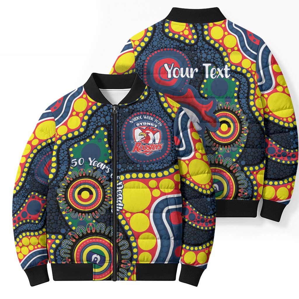Roosters NAIDOC Week 2026 Personalised Bomber Puffer Jacket 50 Years of Deadly Aboriginal Art
