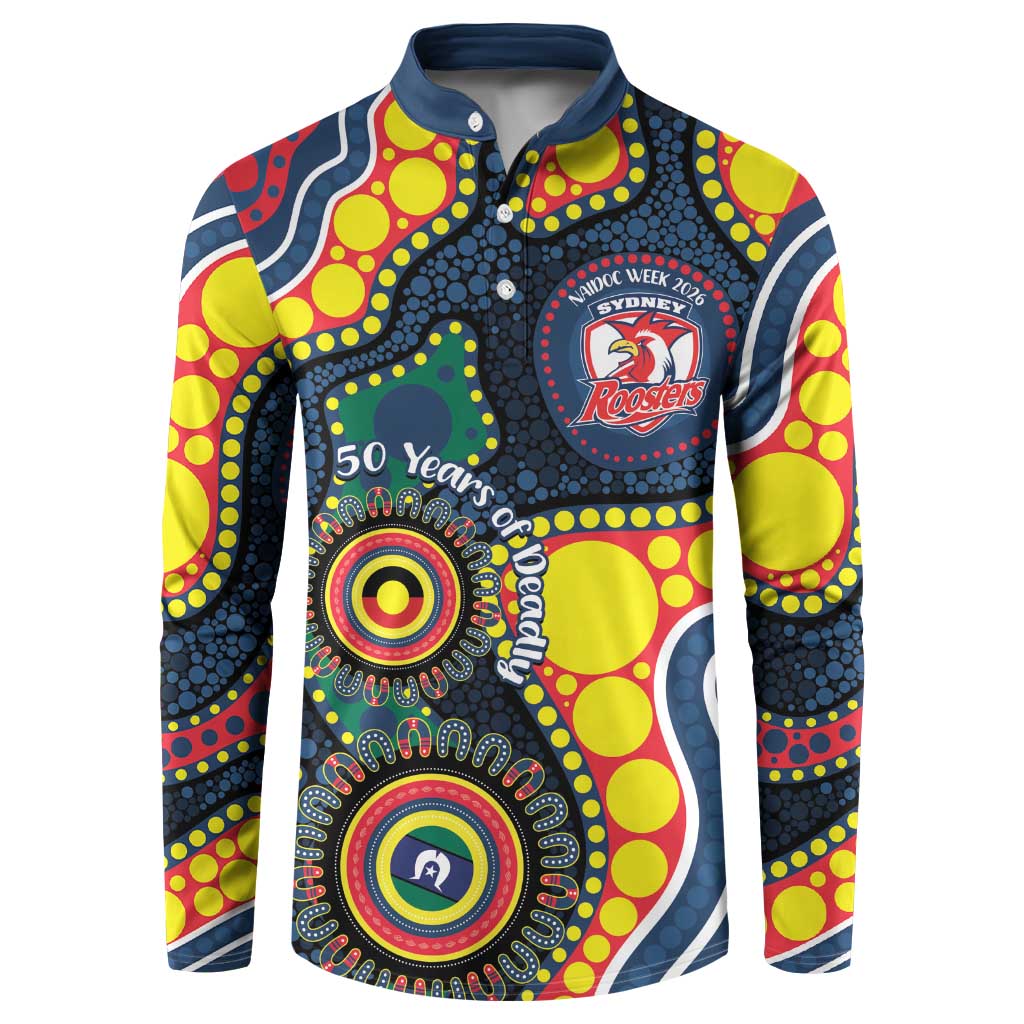 Roosters NAIDOC Week 2026 Personalised Button Sweatshirt 50 Years of Deadly Aboriginal Art