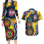 Roosters NAIDOC Week 2026 Personalised Couples Matching Long Sleeve Bodycon Dress and Hawaiian Shirt 50 Years of Deadly Aboriginal Art