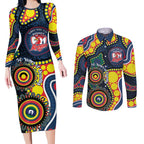 Roosters NAIDOC Week 2026 Personalised Couples Matching Long Sleeve Bodycon Dress and Long Sleeve Button Shirt 50 Years of Deadly Aboriginal Art