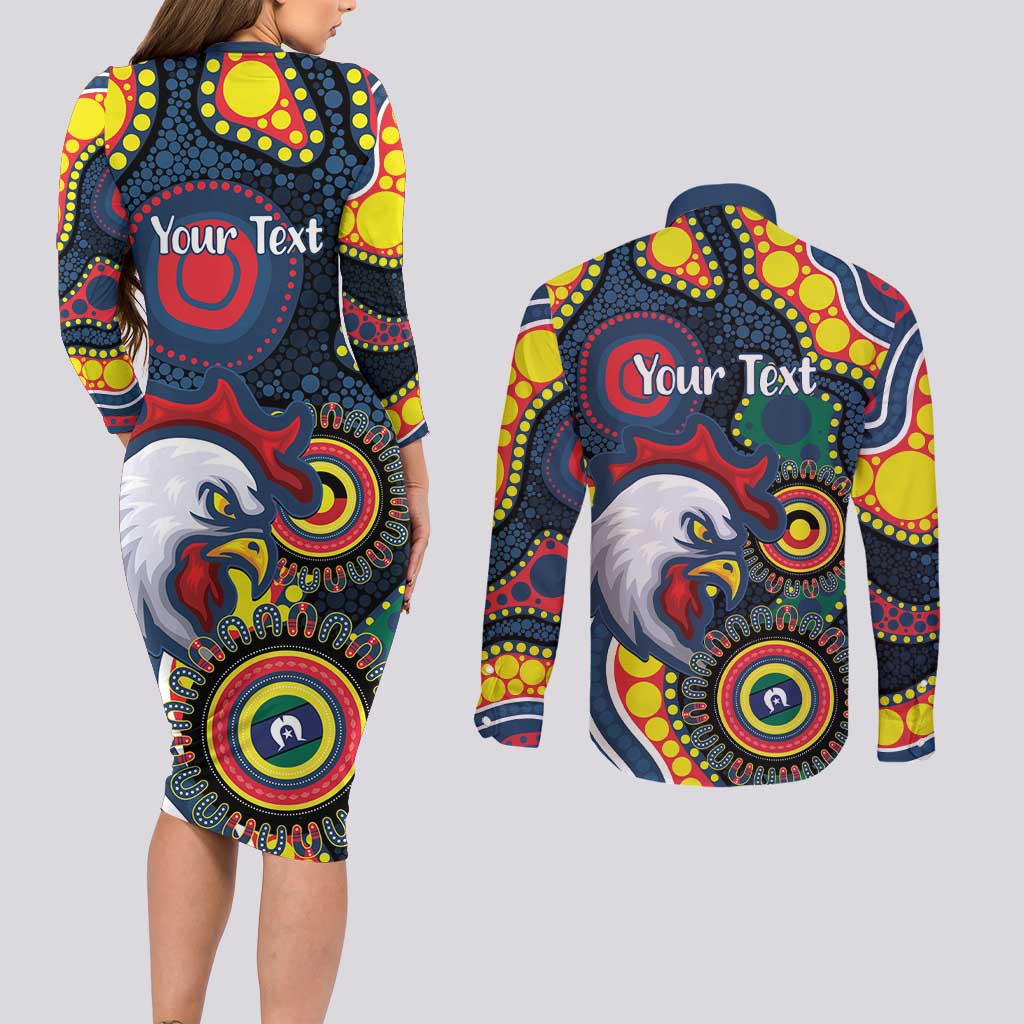 Roosters NAIDOC Week 2026 Personalised Couples Matching Long Sleeve Bodycon Dress and Long Sleeve Button Shirt 50 Years of Deadly Aboriginal Art
