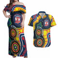 Roosters NAIDOC Week 2026 Personalised Couples Matching Off Shoulder Maxi Dress and Hawaiian Shirt 50 Years of Deadly Aboriginal Art