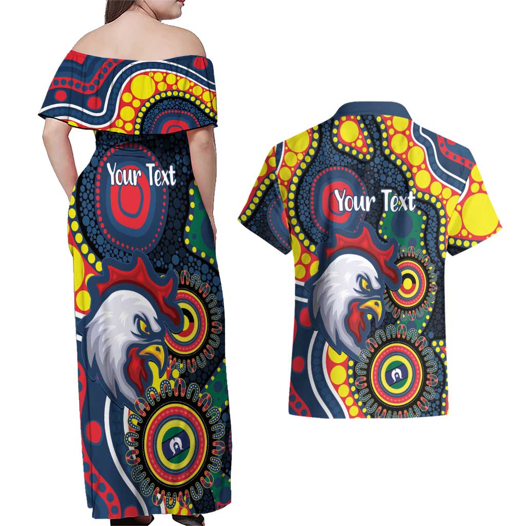 Roosters NAIDOC Week 2026 Personalised Couples Matching Off Shoulder Maxi Dress and Hawaiian Shirt 50 Years of Deadly Aboriginal Art