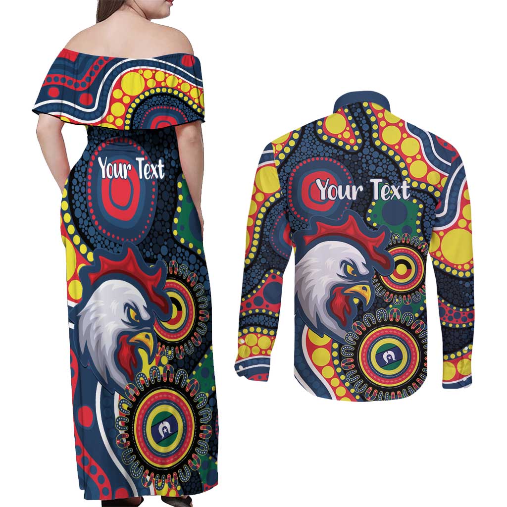 Roosters NAIDOC Week 2026 Personalised Couples Matching Off Shoulder Maxi Dress and Long Sleeve Button Shirt 50 Years of Deadly Aboriginal Art