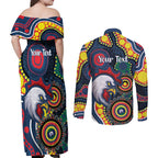 Roosters NAIDOC Week 2026 Personalised Couples Matching Off Shoulder Maxi Dress and Long Sleeve Button Shirt 50 Years of Deadly Aboriginal Art