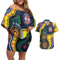 Roosters NAIDOC Week 2026 Personalised Couples Matching Off Shoulder Short Dress and Hawaiian Shirt 50 Years of Deadly Aboriginal Art