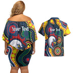 Roosters NAIDOC Week 2026 Personalised Couples Matching Off Shoulder Short Dress and Hawaiian Shirt 50 Years of Deadly Aboriginal Art