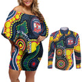 Roosters NAIDOC Week 2026 Personalised Couples Matching Off Shoulder Short Dress and Long Sleeve Button Shirt 50 Years of Deadly Aboriginal Art