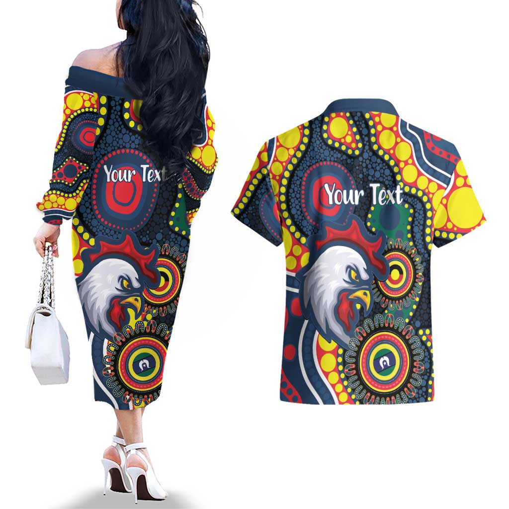Roosters NAIDOC Week 2026 Personalised Couples Matching Off The Shoulder Long Sleeve Dress and Hawaiian Shirt 50 Years of Deadly Aboriginal Art
