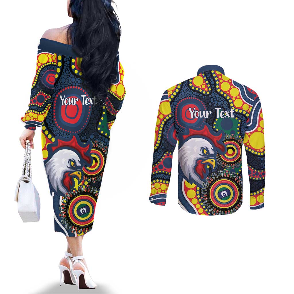 Roosters NAIDOC Week 2026 Personalised Couples Matching Off The Shoulder Long Sleeve Dress and Long Sleeve Button Shirt 50 Years of Deadly Aboriginal Art