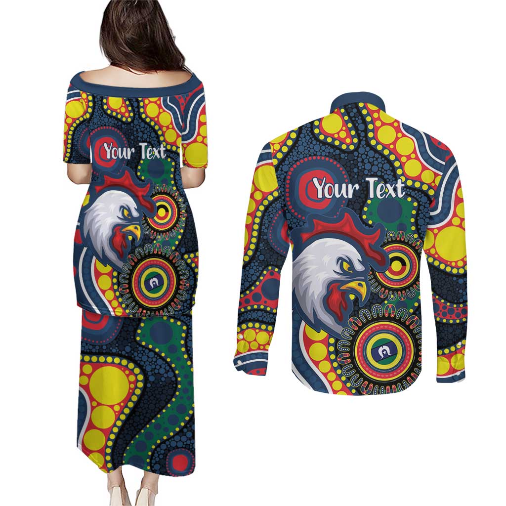Roosters NAIDOC Week 2026 Personalised Couples Matching Puletasi and Long Sleeve Button Shirt 50 Years of Deadly Aboriginal Art