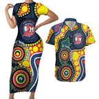 Roosters NAIDOC Week 2026 Personalised Couples Matching Short Sleeve Bodycon Dress and Hawaiian Shirt 50 Years of Deadly Aboriginal Art