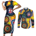 Roosters NAIDOC Week 2026 Personalised Couples Matching Short Sleeve Bodycon Dress and Long Sleeve Button Shirt 50 Years of Deadly Aboriginal Art