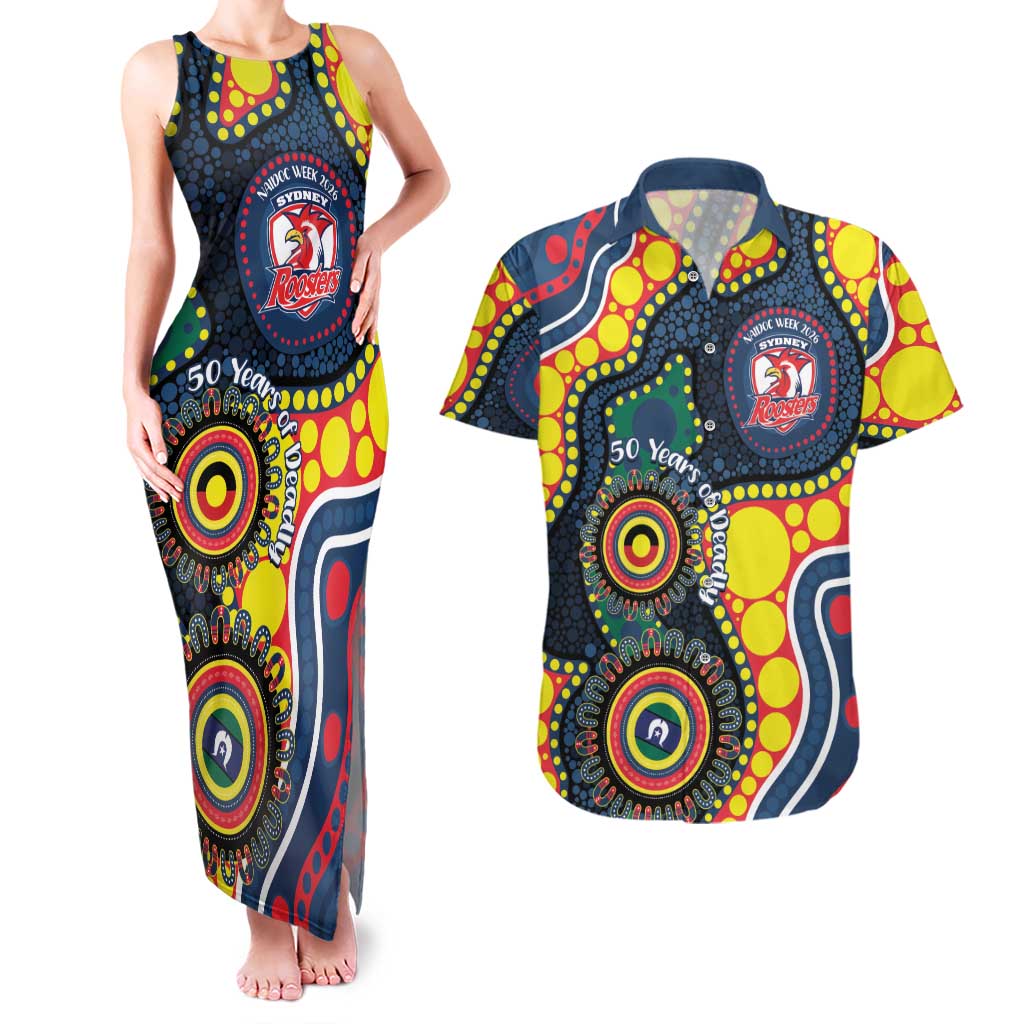 Roosters NAIDOC Week 2026 Personalised Couples Matching Tank Maxi Dress and Hawaiian Shirt 50 Years of Deadly Aboriginal Art