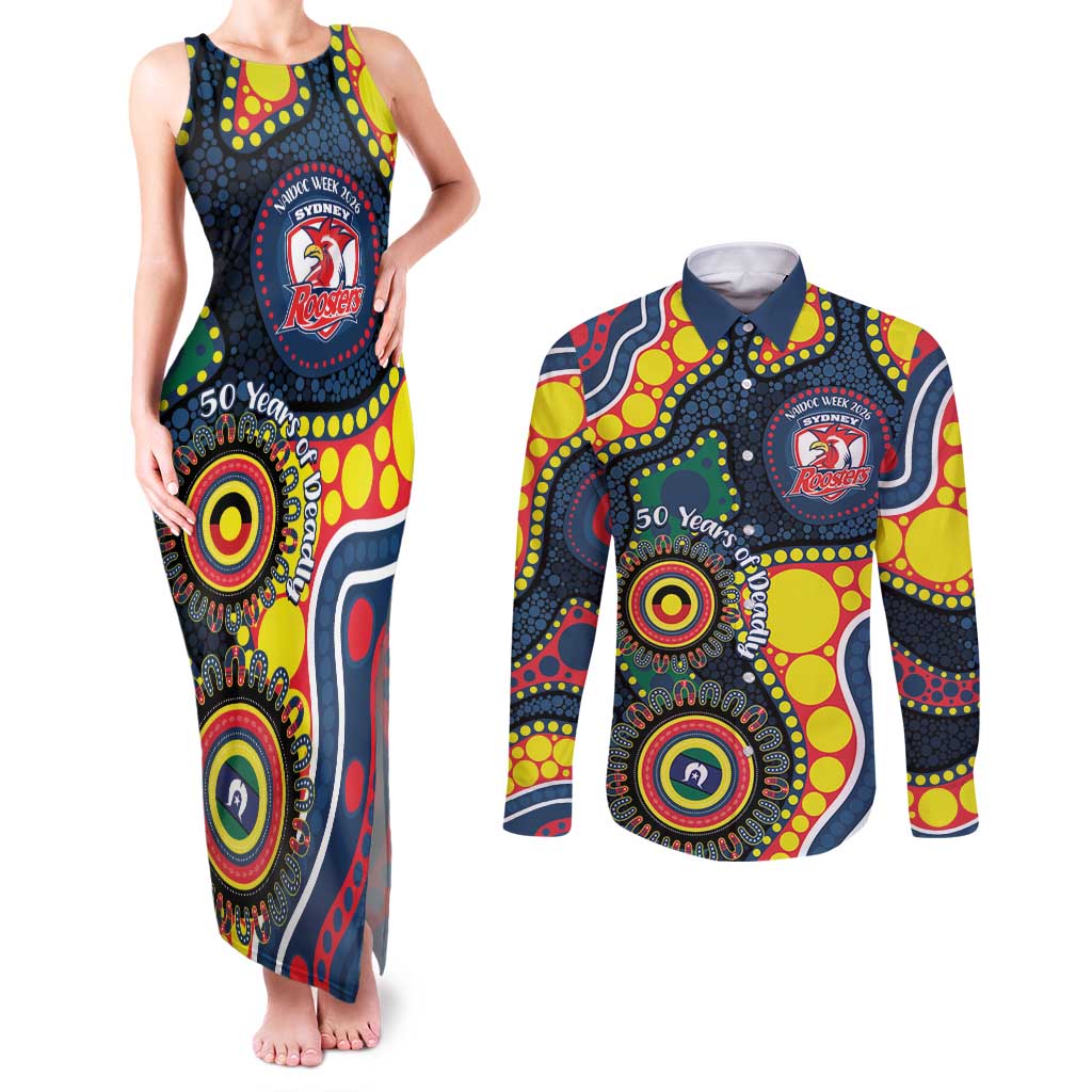 Roosters NAIDOC Week 2026 Personalised Couples Matching Tank Maxi Dress and Long Sleeve Button Shirt 50 Years of Deadly Aboriginal Art