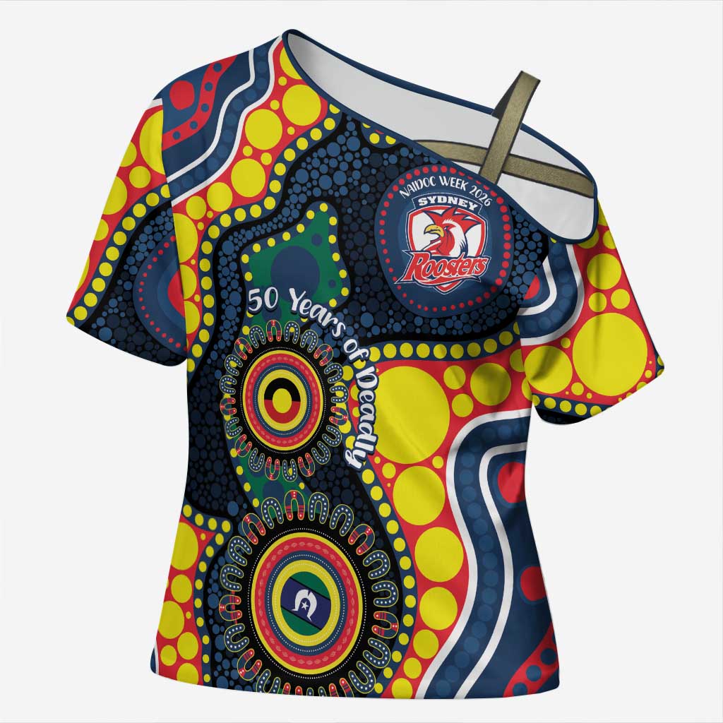 Roosters NAIDOC Week 2026 Personalised Cross Shoulder Shirt 50 Years of Deadly Aboriginal Art
