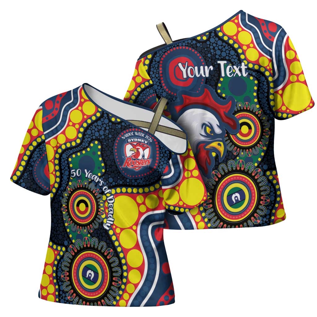 Roosters NAIDOC Week 2026 Personalised Cross Shoulder Shirt 50 Years of Deadly Aboriginal Art