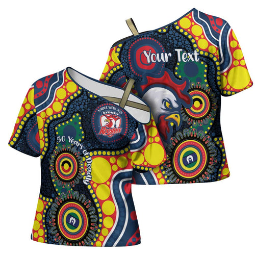 Roosters NAIDOC Week 2026 Personalised Cross Shoulder Shirt 50 Years of Deadly Aboriginal Art