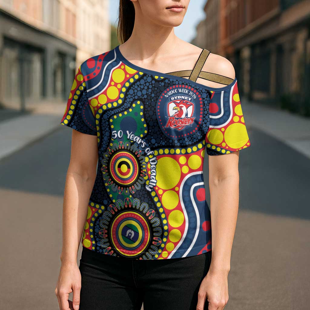 Roosters NAIDOC Week 2026 Personalised Cross Shoulder Shirt 50 Years of Deadly Aboriginal Art