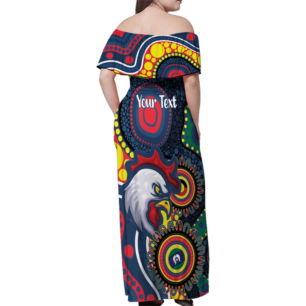 Roosters NAIDOC Week 2026 Personalised Family Matching Off Shoulder Maxi Dress and Hawaiian Shirt 50 Years of Deadly Aboriginal Art