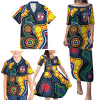 Roosters NAIDOC Week 2026 Personalised Family Matching Puletasi and Hawaiian Shirt 50 Years of Deadly Aboriginal Art
